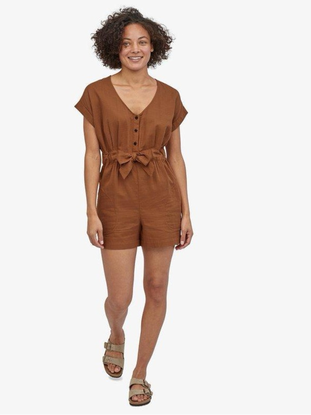 Patagonia Organic Cotton Gauze Romper in Earthworm Brown - Size Small